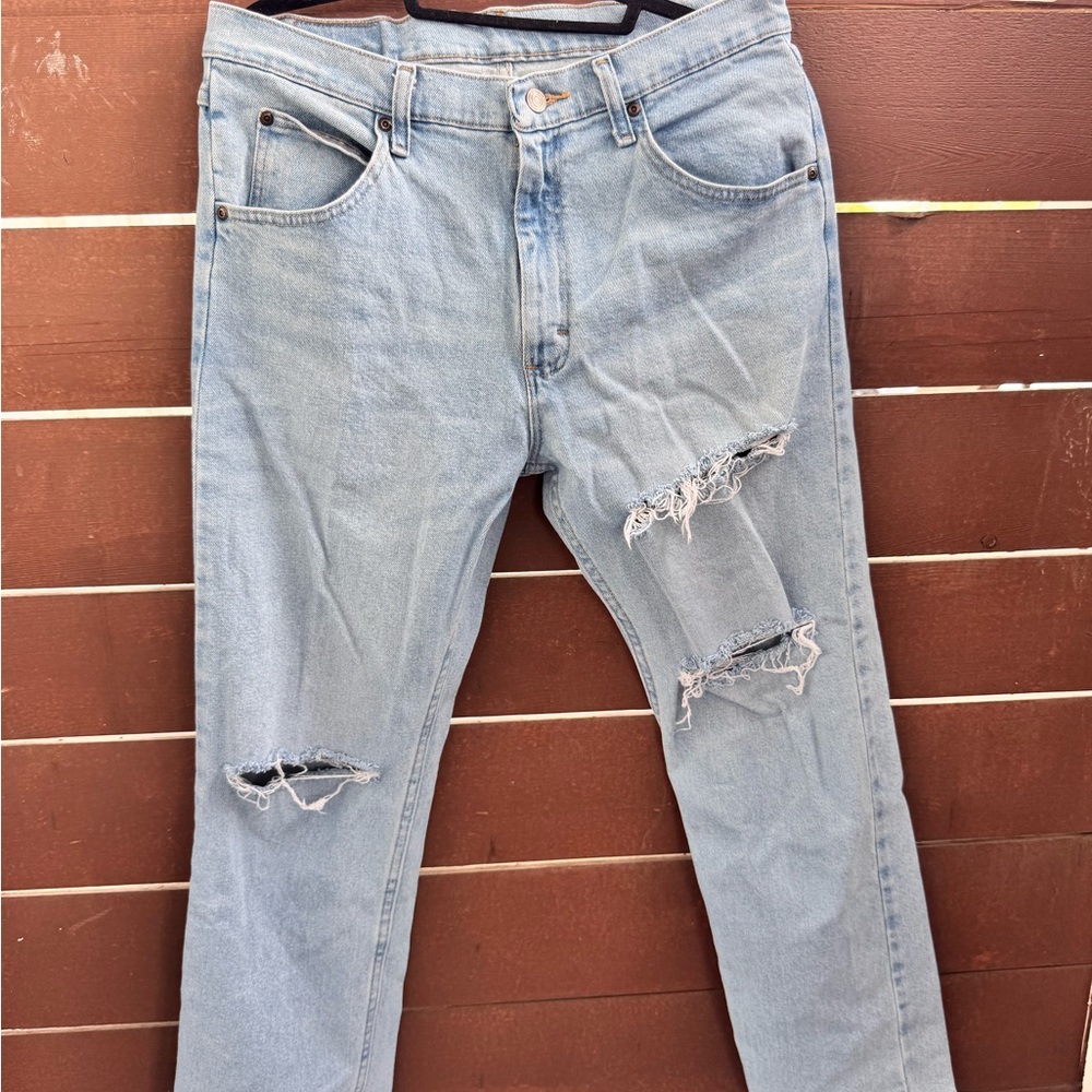 Wrangler Men's Light Blue Ripped Jeans